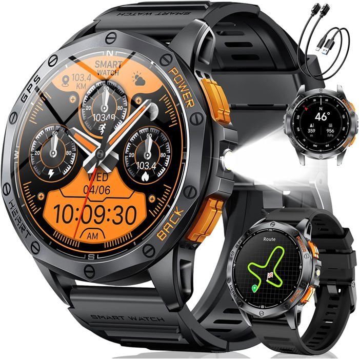 Montre Connectée Homme Gps Avec Boussole/Baromètre Lampe Torche Écran Amoled 1 43 Batterie 530Mah 10Atm Appels Bluetoo[MB415]
