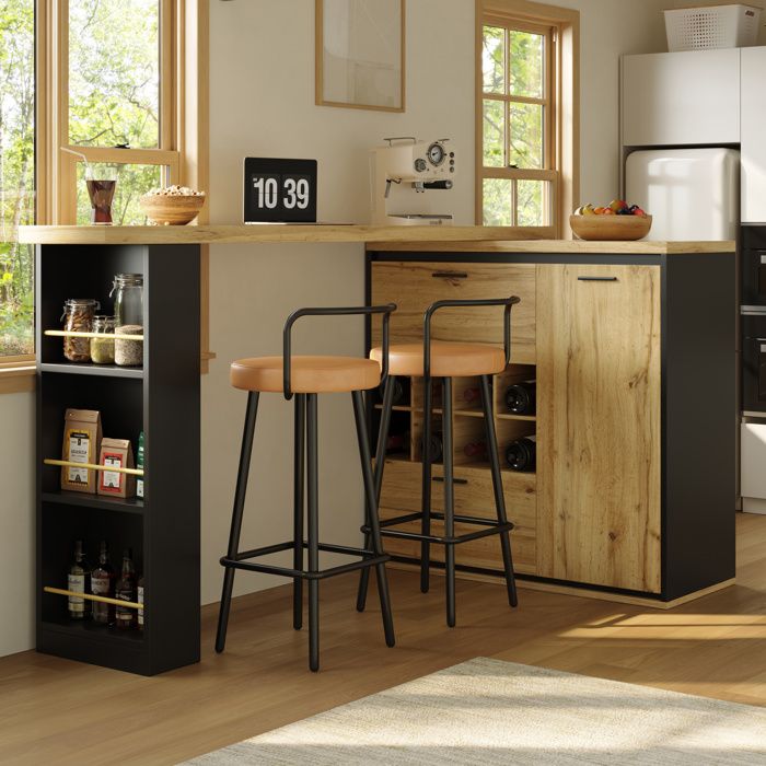Table console extensible - Bois - 138/220 cm - MDF et métal - Effet bois - Rangement intégré