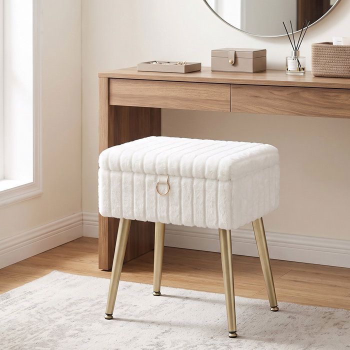 Tabouret avec Rangement Réglable en Métal pour Chambre ou Salon Blanc Tabouret avec Rangement Réglable en Métal pour Chambre ou Salon Blanc