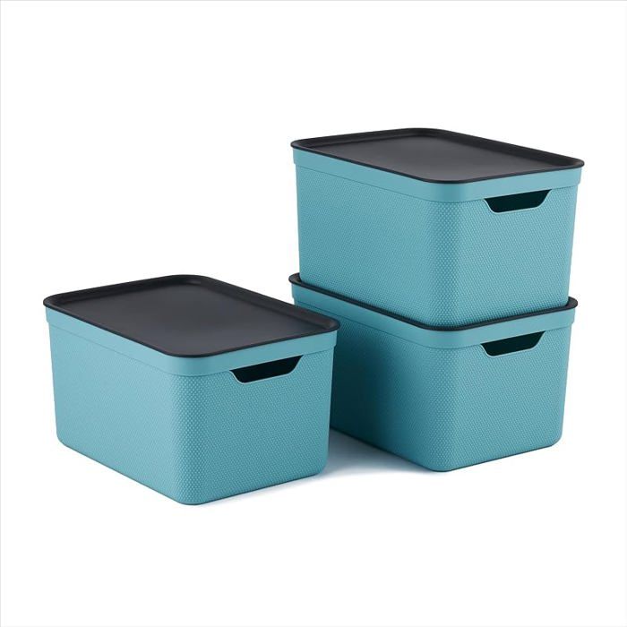 Lot de 3 Boîtes de Rangement A4 avec Couvercle 16LBleu Turquoise  Bacs de rangement empibles et Turquoise/Anthracite
