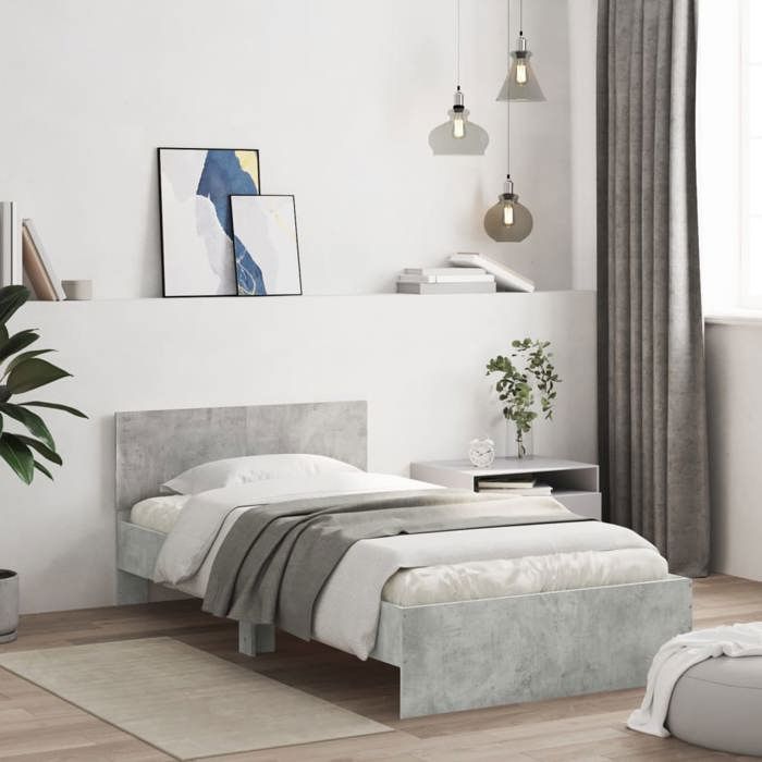 vidaXL Cadre gris béton 100x200 cm sans matelas tête de lit imitation béton tendance cadre industriel pour adolescent