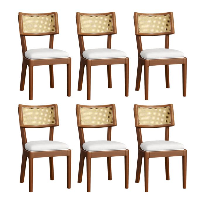 ELVORIN Lot de 6 chaises de salle à manger 50 x 58 x 88 cm structure en bois dossier en rotin assise en tissu aspect lin noyer