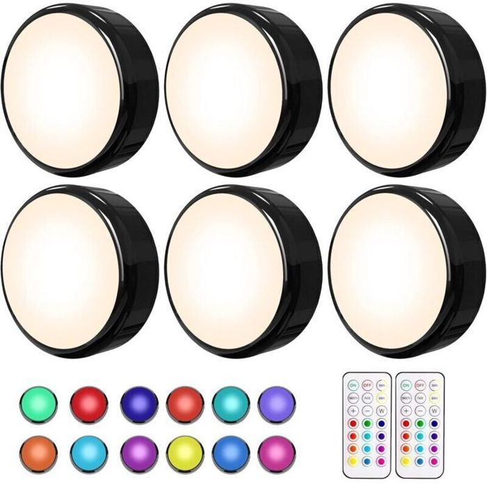 Lot de 6 lampes LED à intensité variable pour sous-meubles - Éclairage LED de cuisine - Lampes LED multicolores à piles -