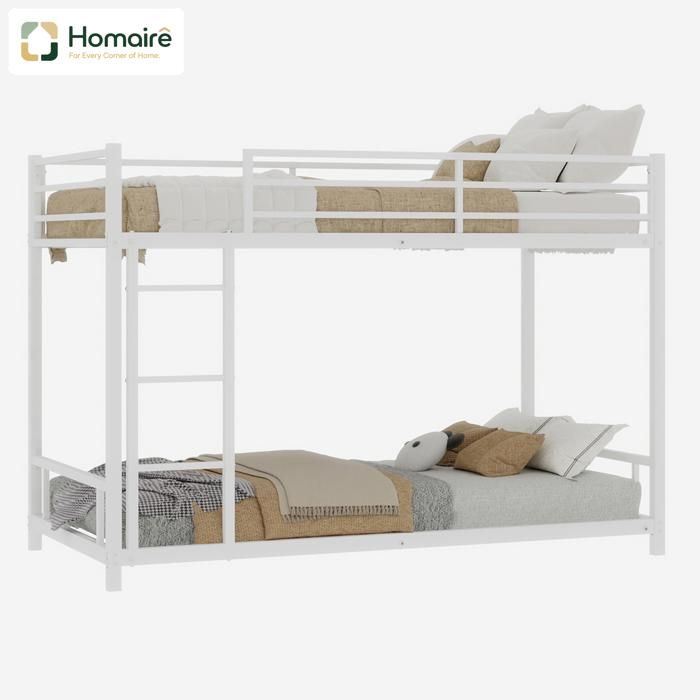Lit superposé en métal avec rail de sécurité et échelle robuste bas profil espace-saving pour chambre denfants HOMAIRE