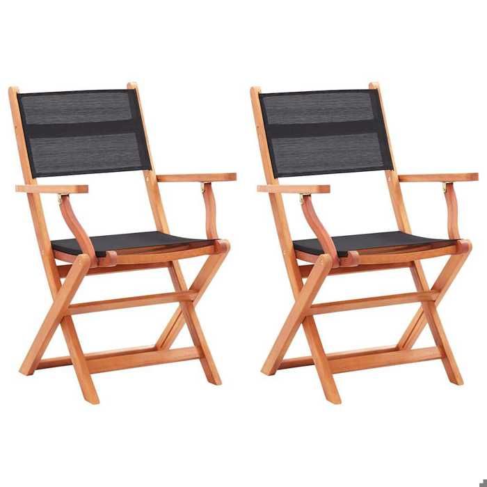Chaises pliables de jardin chaises balcon pliante (lot de 2) Noir Eucalyptus textilène LL511