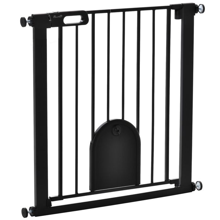 Barrière de sécurité animaux avec porte fermeture automatique système de double verrouillage acier noir