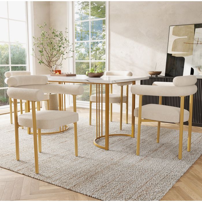 Lot de 4 chaises de salle à manger beige 70 x 62 x 84 cm en métal doré assise confortable et dossier ergonomique VEVXYN