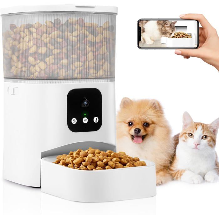 Distributeur Croquettes Chat Automatique 3L Mangeoire Automatique Pour Chat Avec Caméra 1080P 2 4 G Wifi+Bluetooth Fonction Minu