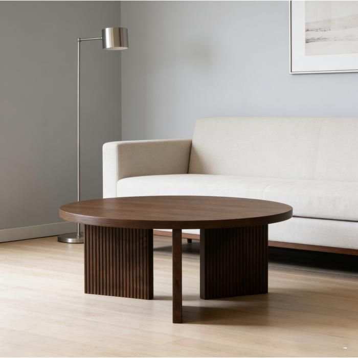 Table basse ronde 80 cm en MDF effet bois noyer Walnut Brown