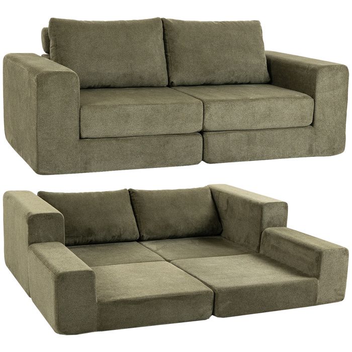 Canapé convertible 2 places - HOMCOM - compressé - assise larges et 2 coussins - chenille - 208 x 181 x 58 cm - vert Canapé convertible 2 places - HOMCOM - compressé - assise larges et 2 coussins - chenille - 208 x 181 x 58 cm - vert