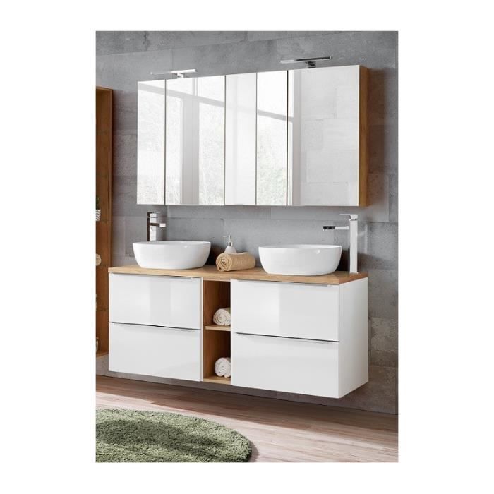 ensembles salle de bain - ensemble meuble vasques à poser + armoire miroir - 140 cm - capri white beige
