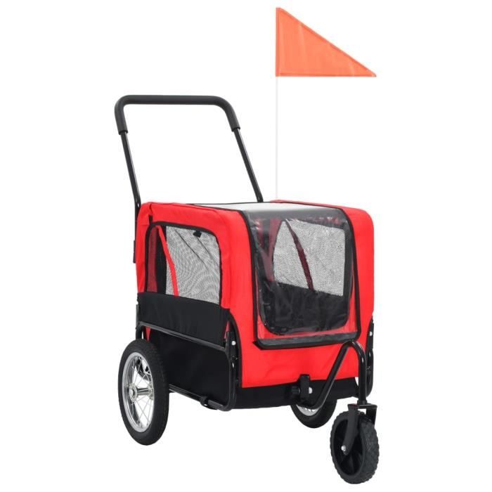 Remorque de vélo pour chiens et poussette 2-en-1 - AKOZON - Rouge et noir - Vélo loisir - Adulte