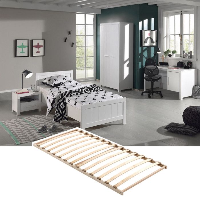 Lit 1 Place 90x200cm Avec Sommier - 2 Tiroirs Rangement - Tête De Lit LED USB - Blanc - Capacité 300kg