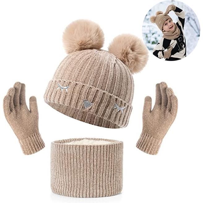 Ensemble Bonnet Echarpe Gant Fille Bonnet avec Pompon Doux Cache Cou Polaire Chaud en Tricot et Gant Enfant Hiver Tactile Smartphone Cdiscount Pret a Porter
