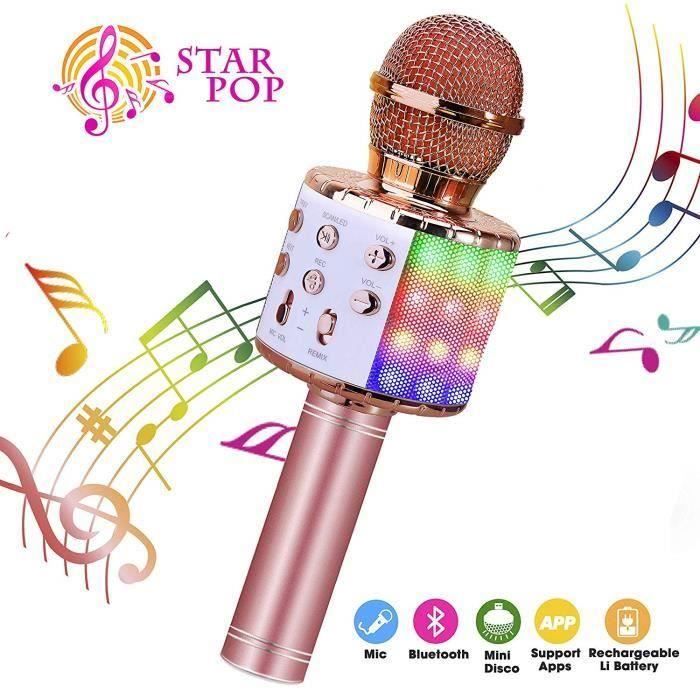 Microphone Karaoke Sans Fil, Karaoké Microphone Bluetooth Portable pour Enfants/Adultes Chanter (Or rose)