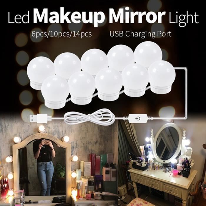 Kit D'eclairage Miroir Led Pour Coiffeuse, Avec 10 Ampoules