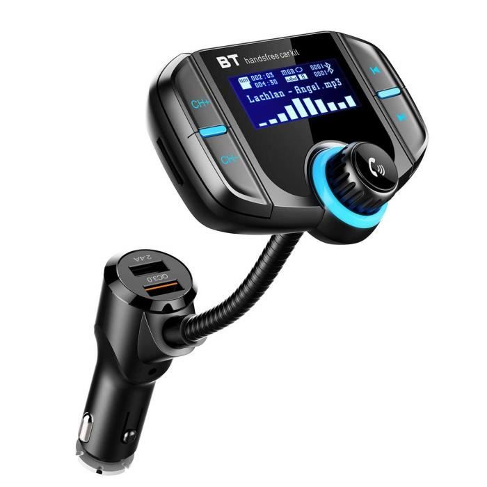 Kit Main Libre Voiture sans Fil Adaptateur Radio 6 Couleurs Rétro-Éclairage LED Appel Mains Libres Deux Ports USB Argent Soutien Clé USB Criacr V5.0 Transmetteur FM Bluetooth Carte SD 