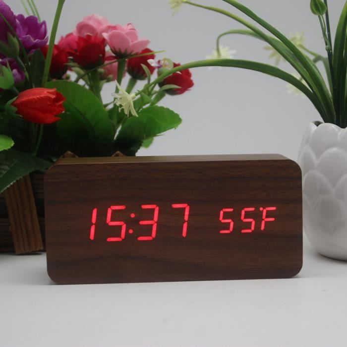 Réveil-A5 - Horloge'alarme numérique en bois à LED, Horloge