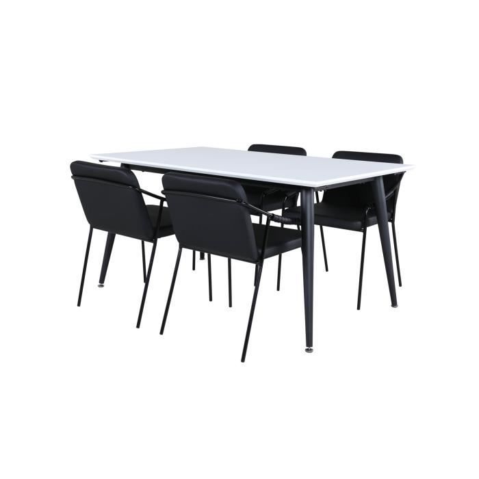 jimmy150 ensemble table, table extensible longueur cm150 / 240 blanc et 4 tvist chaises similicuir pu noir.