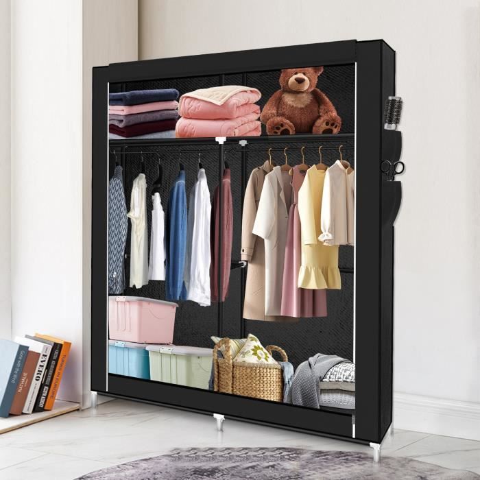 Armoire de rangement BIKIBURG - Noir - 105cm*45cm*170cm - Tubes en acier - Non tissé