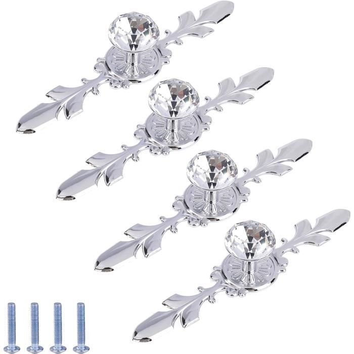Poignées De Tiroir En Cristal Et Alliage Zinc - Lot De 4 - Longueur 120 Mm - Design Diamant Brillant