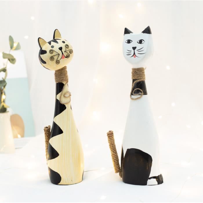 Images Statues D Animaux 3 Statuettes Chats Mignons En Bois Bibelot Chat Quickmood Ae