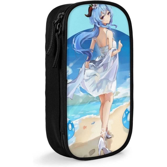 Trousse à Crayons Keqing Genshin Impact - Cuir - Noir - 5x10.5x21cm