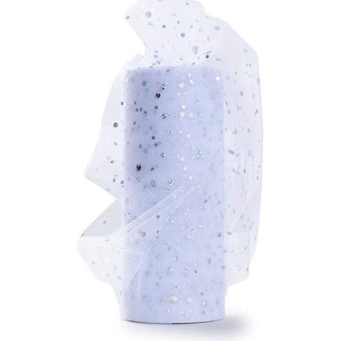 Rouleau De Tulle "Vive Les Mariés" Pailleté - 8 Cm X 10 M - Ruban Décoration Mariage Pour Voiture, Chaise, Table, Bouquet - Blanc