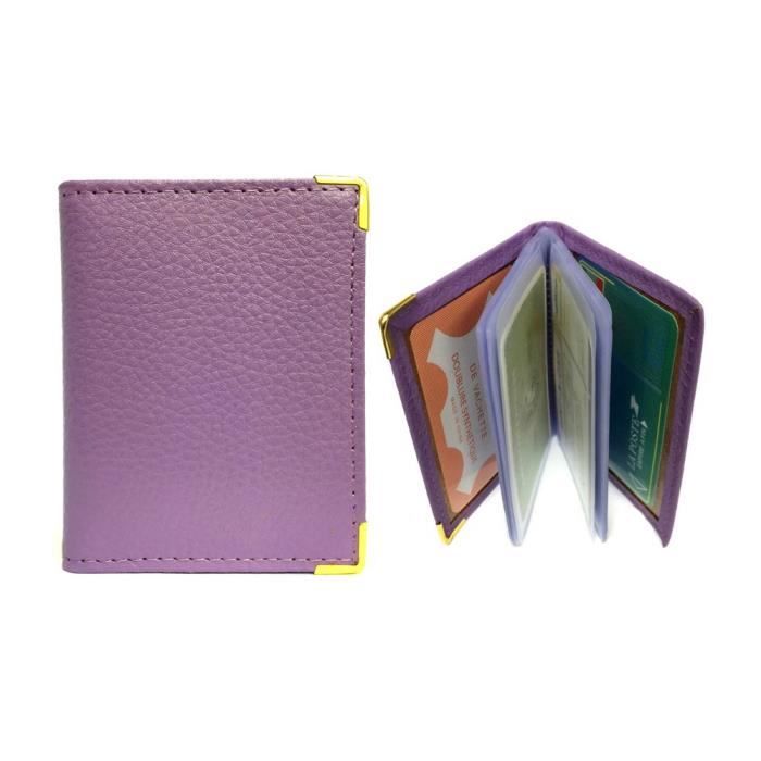 LOLUNA® Etui porte carte crédit 22 pages, format livre compact en cuir pour carte bancaire, visite, fidélité, Navigo - Violet