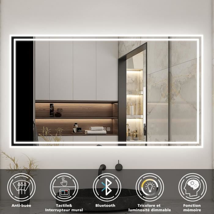 Miroir Salle De Bain LED 90x60cm Anti Buée 3 Couleurs - LuxuryBain LB-4693