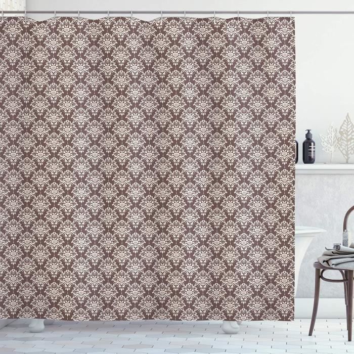 Salle De Bain Decor Tissu rideau de douche Set de Crochets 72x72" vintage ancien argent design