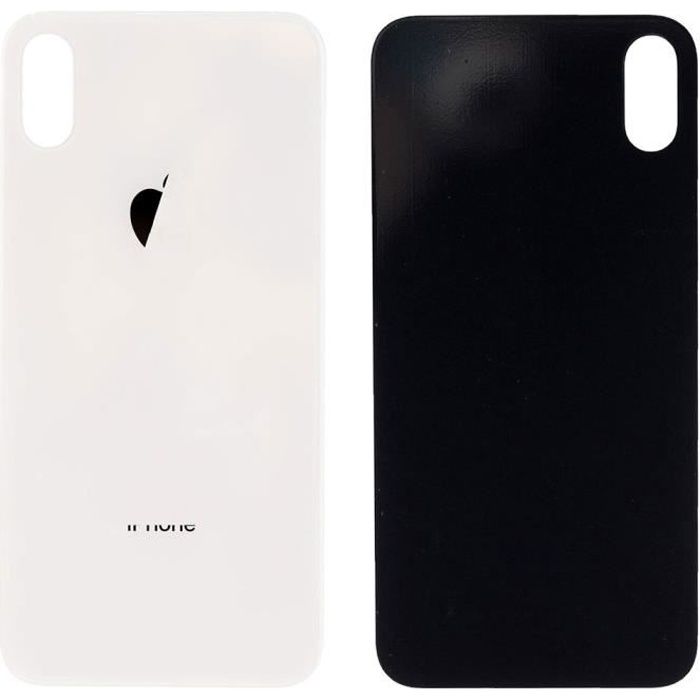 Vitre Arrière Remplacement Pour IPhone X - Blanc Avec Logo - Adhésif Grand Trou - Neuf