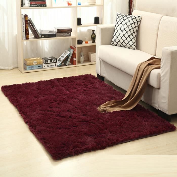 Tapis Rond Shaggy Poil Long - Motif Tie Dye Bordeaux - Doux, Lavable, Antidérapant - 40cm - 5