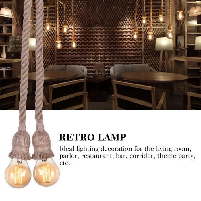 ZHIQIN Lot De 2 Suspensions Luminaire E27 Corde De Chanvre – Style Industriel Vintage, Réglable 100 Cm, Pour Salle à Manger, Bar, Café