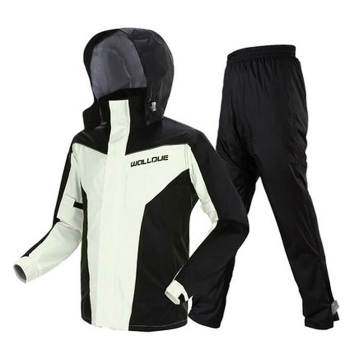 L - Noir blanc - Poncho imperméable mince pour hommes, 1 ensemble, pantalon de pluie, combinaison pour moto,