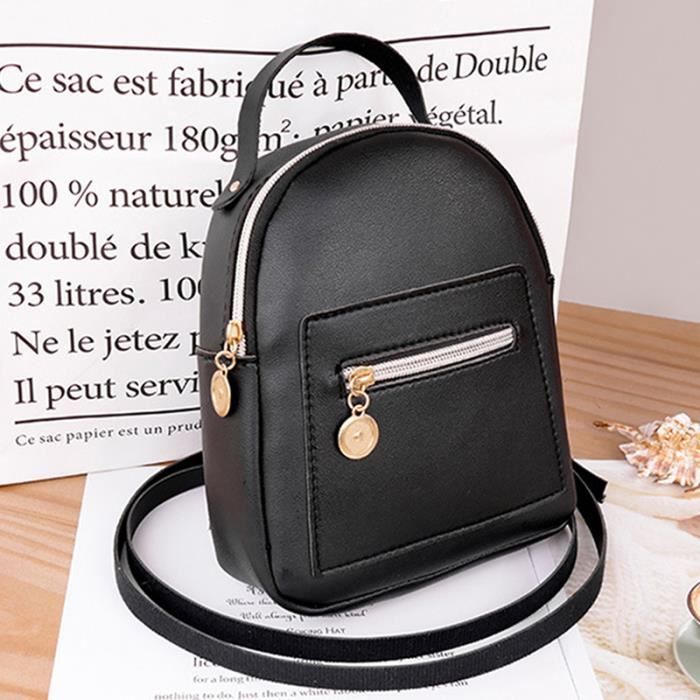 Noir Mini sac dos en cuir PU pour adolescentes petite taille