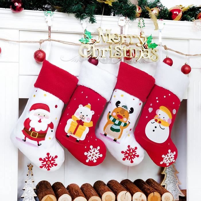 Beyond Your Thoughts Lot de 5 Chaussette de Noël à Suspendre Grand Bas de Noël y Mettre des Cadeaux et Bonbons Décoration de Noël Cheminée Sapin Idéal pour Famille