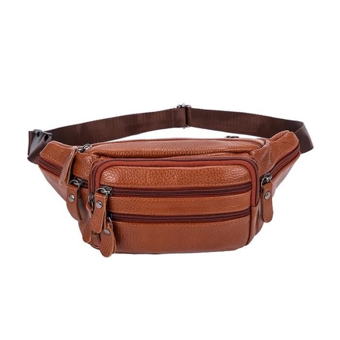 Sac En Cuir De Vache Marron - Homme/Femme - Bandoulière Taille Ceinture - ZX-2