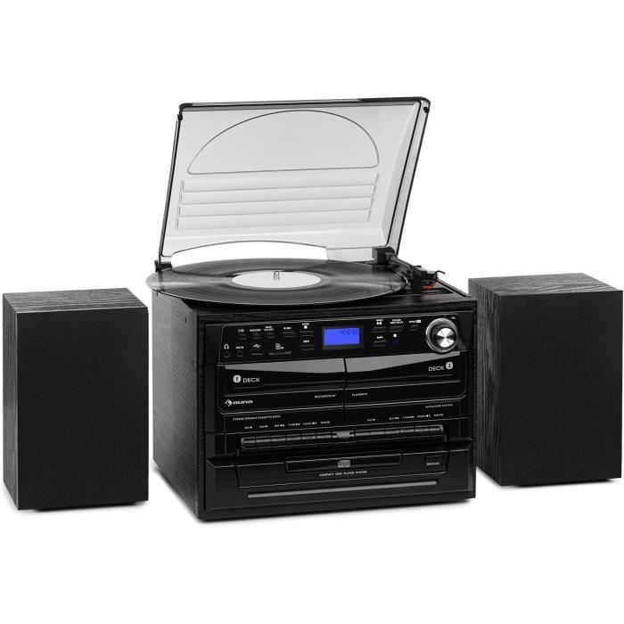 Platine Vinyle AUNA TBA-928 Avec Haut-parleurs Intégrés - 33/45 Tours, Démarrage/arrêt Automatique, Sortie Casque Et Ligne - Argent