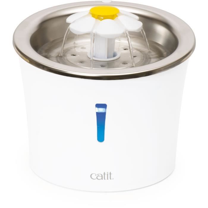 Fontaine à eau pour chat à fleur - CATIT - Flower - 3L - Dessus en acier inoxydable - Avec LED - Blanc