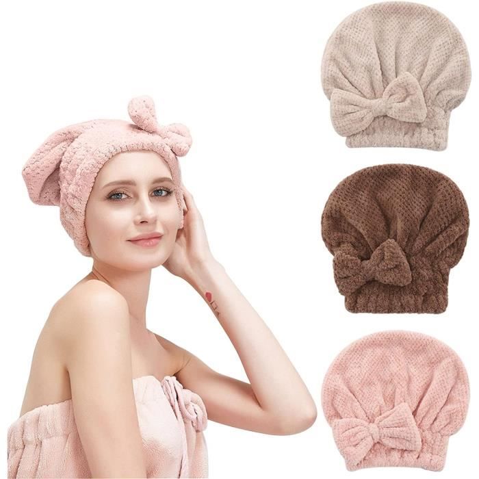 Lot De 2 Serviettes De Séchage De Cheveux En Microfibre Super Absorbantes Avec Oreilles De Lapin Bonnet De Sechage De Cheveux En Polaire Corail 99176674
