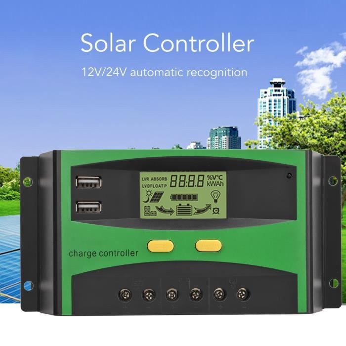 Contrôleur De Charge Solaire 60A 12V/24V Auto - Écran LCD, USB - Pour Panneaux Solaires
