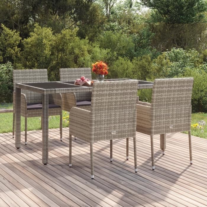 chaises de jardin - famirosa - résine tressée gris - avec coussins - lot de 4