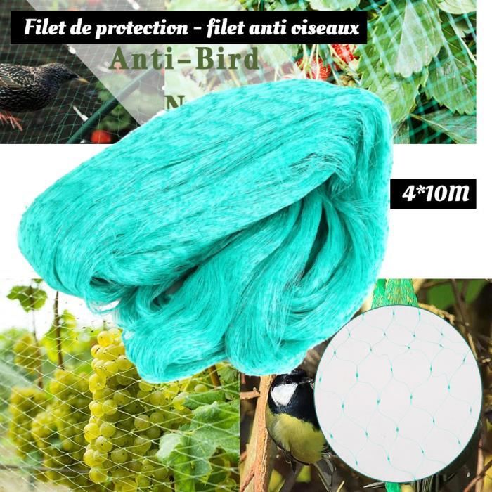4x10M Filet Anti Oiseaux Jardin Avec Attaches Et Piquets - Protection Arbres Fruits Légumes