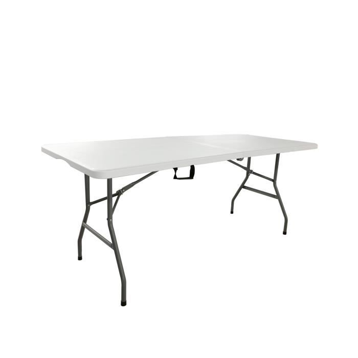 table pliante et portable gardiun new koln 240x74x74 cm résine couleur blanc avec poignée latérale et système de verrouillage