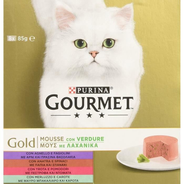 Gourmet 12329163 - COMMUTATEUR KVM - Gold Mousse pour Le Chat, avec légumes avec Agneau, Canard, Truite, cabillaud, 8 x 85 g ? Lot
