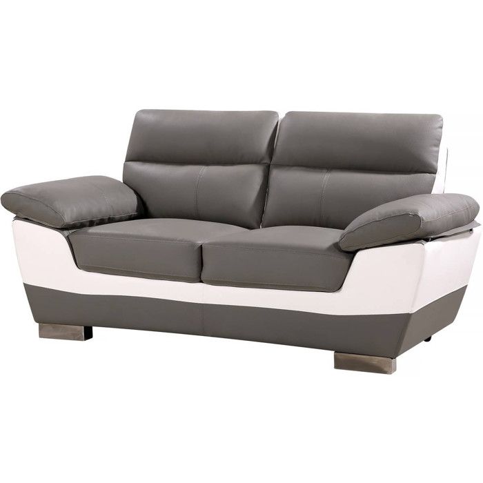 Canapé fixe en cuir reconstitué et PVC Dallas - 169 x 88 x 90 cm - 2 places - Gris/Blanc