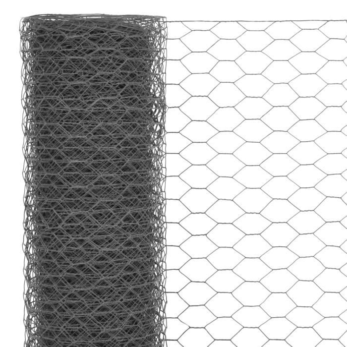 Clôture de Jardin Grillage Cloture Grillage Fin en Acier avec revêtement en PVC 25x1 m Hexagonal Gris Tidyard Grillage a Poule 
