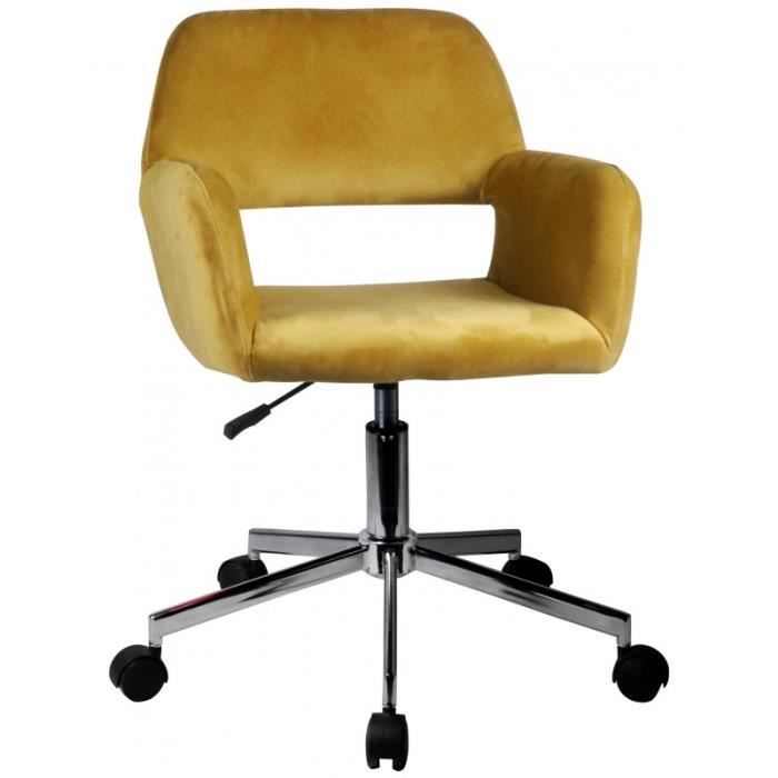 anisa - chaise pivotante en velours - chaise de bureau - base en acier chromé - réglable en hauteur 78-90cm - yellow