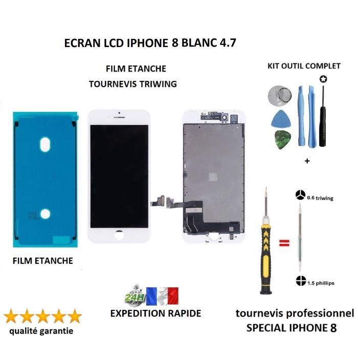 Kit De Réparation IPhone 8 Blanc : Vitre Tactile + écran LCD + Batterie + Outils + Verre Trempé - Neuf